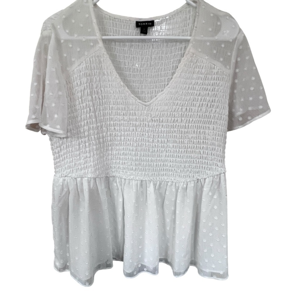 Torrid White Textured Peplum Blouse